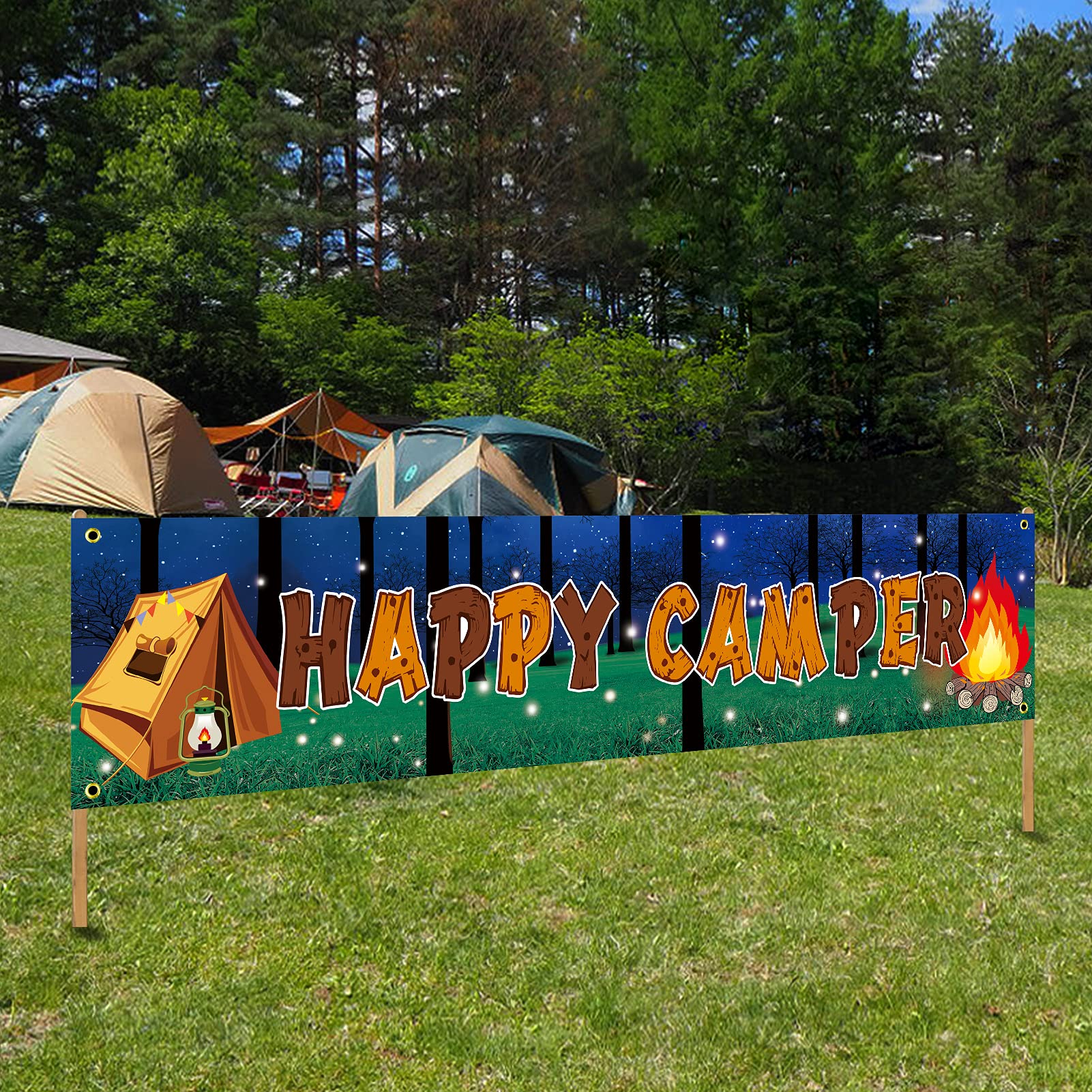 Happy Camper Banner Camping Th - Outdoor Adventure Birthday Party recension och pris