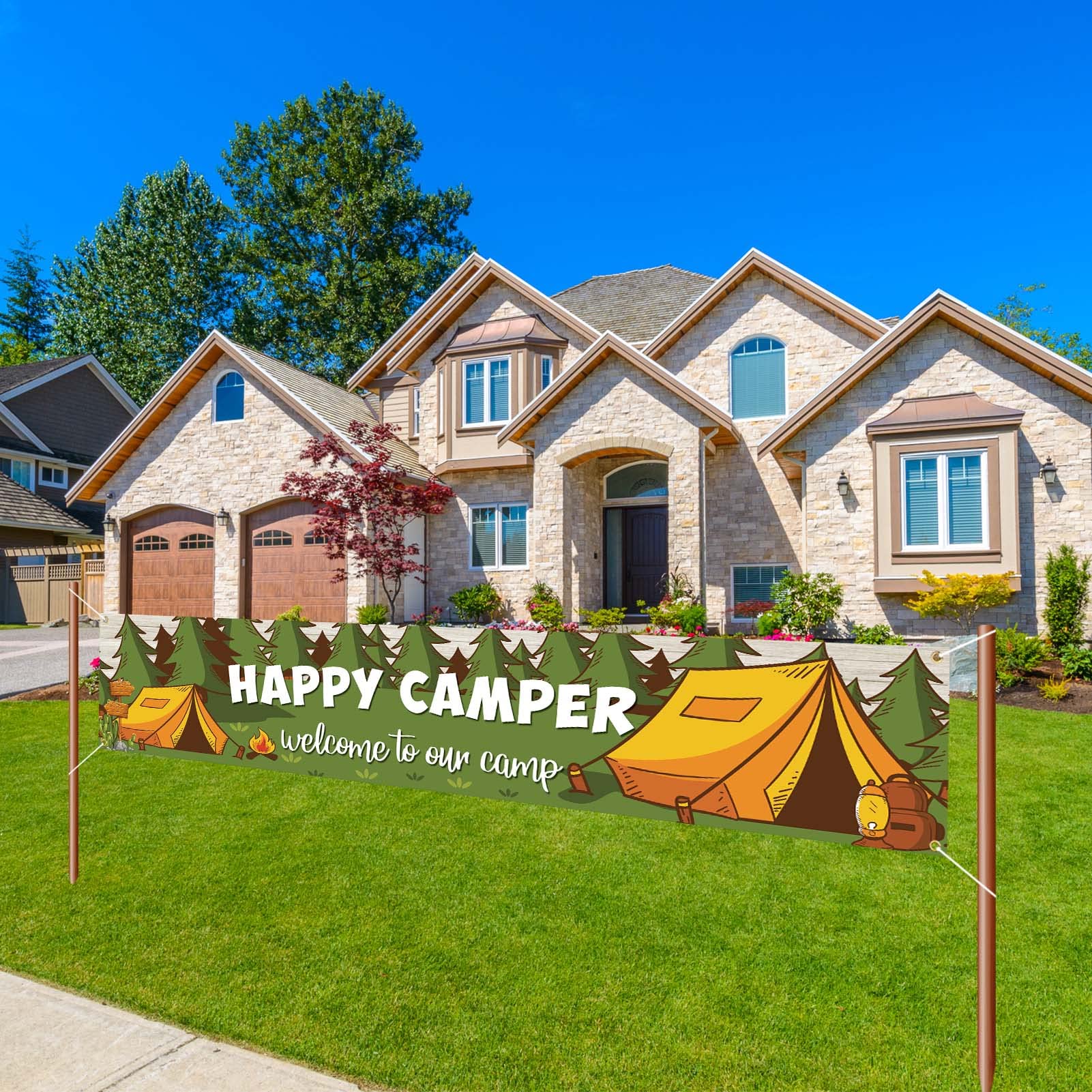 Happy Camper Banner Camping Th - Outdoor Adventure Birthday Party recension och pris