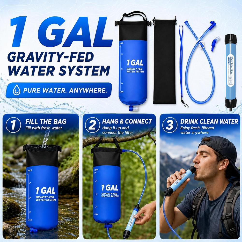 1 Gal Gravity Water Filter Bag - Outdoor Adventure Backpack recension och pris